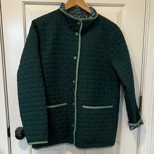 Lands End Women’s Reversible Quilted Dark Green and Floral Barn Jacket Gorpcore